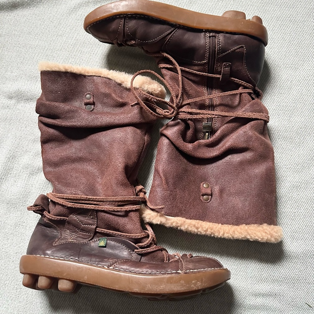 El Naturalista Brown Faux Fur-Lined Leather Boots